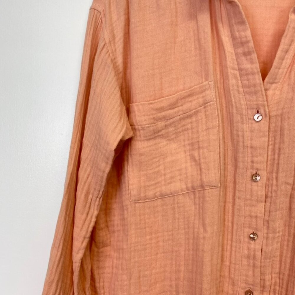 Eileen Fisher Organic Cotton Peach Gauze Button Down Top - Picture 3 of 12